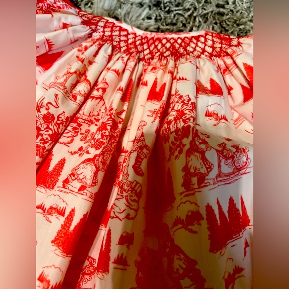 Magnolia Steel Christmas Toile Smocked Bishop 76 4807/size6 Dress - Picture 1 of 5